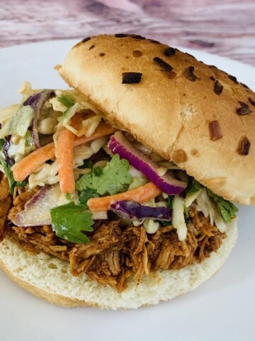 Pulled Chicken in the crockpot with Asian Coleslaw