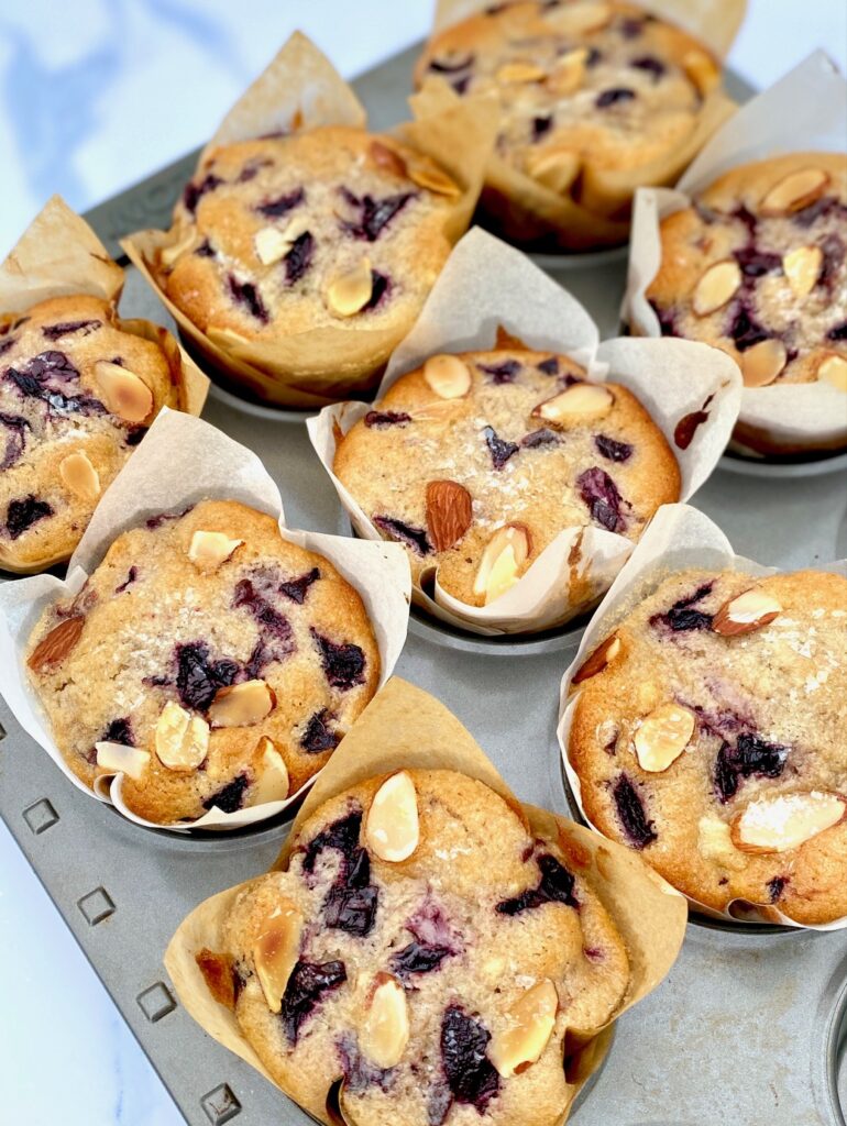Cherry Muffins in a muffin pan