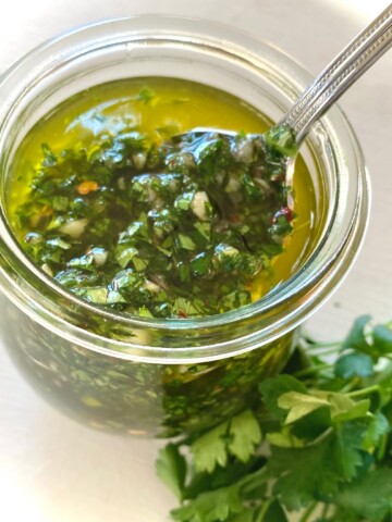 Chimichurri sauce in a jar