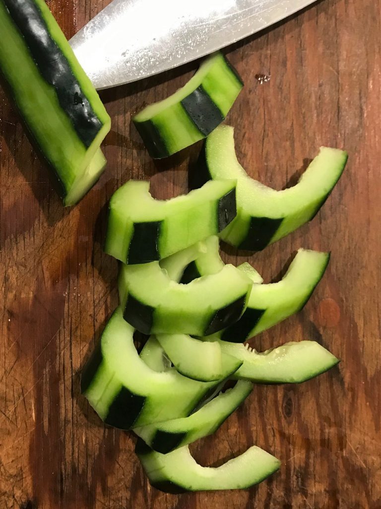Slice cucumber on angle