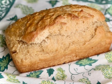beer bread on a green flowered napkin
