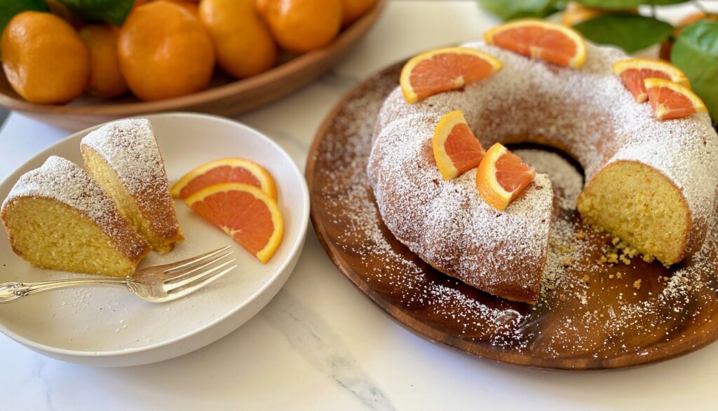 Orange Olive oil cake with a slice